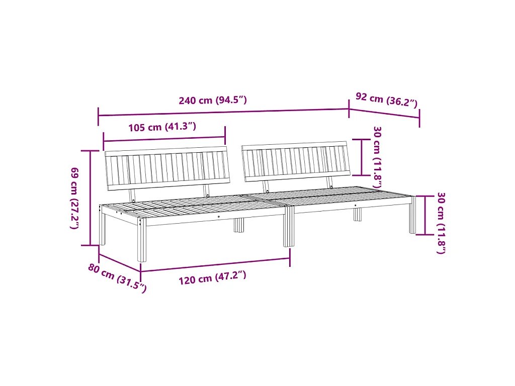 Divani Centrali da Giardino Pallet 2pz Legno Massello di Acacia