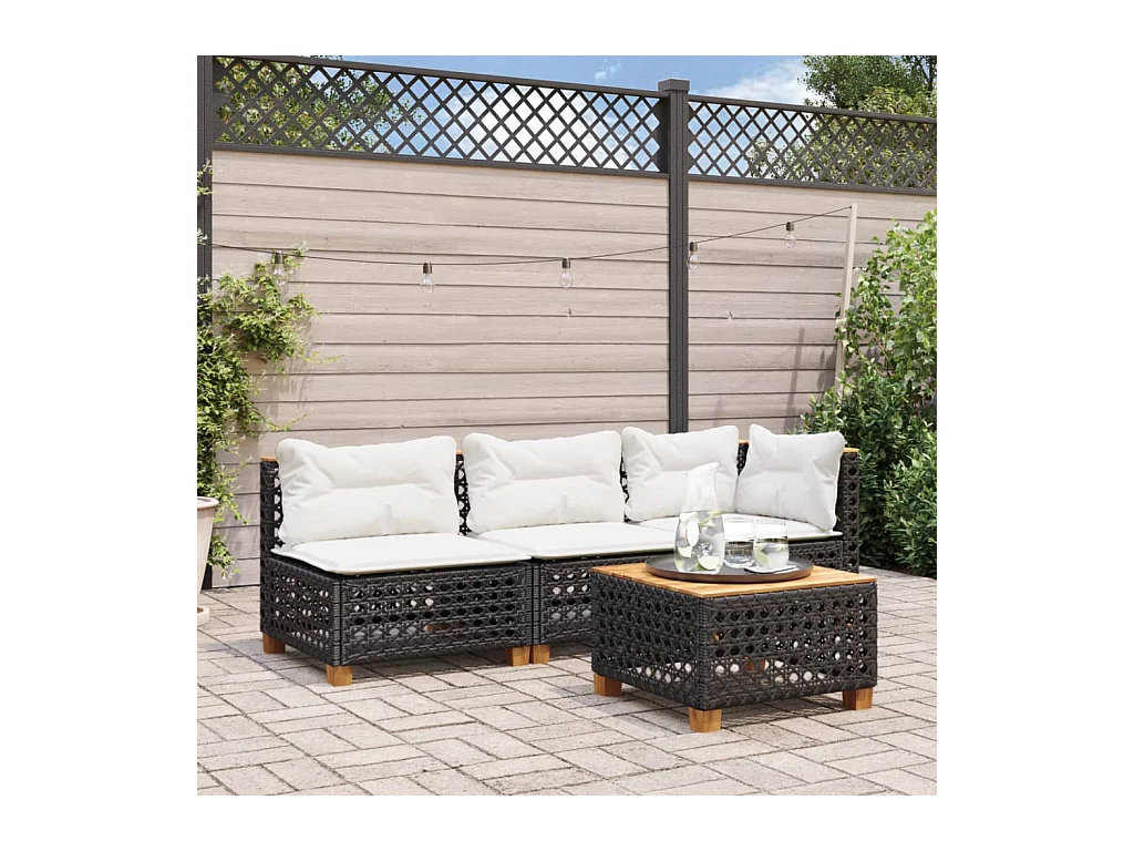 Gartensofa mit Kissen 3-Sitzer Schwarz Poly Rattan
