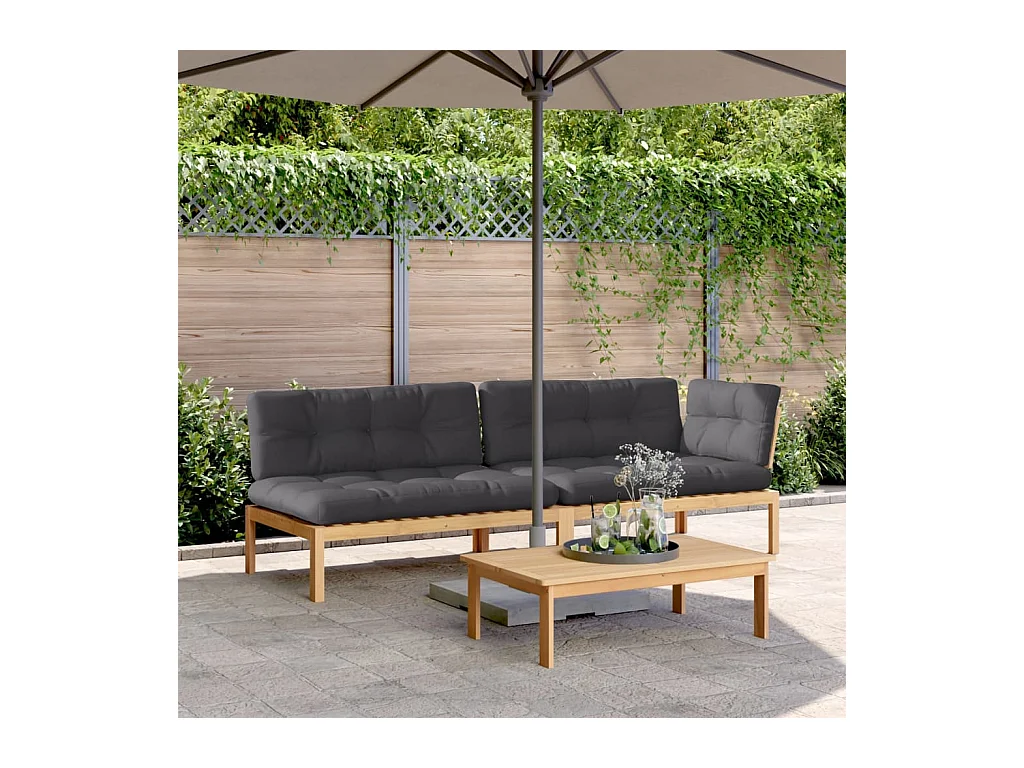 3-delige Loungeset pallet met kussens massief acaciahout