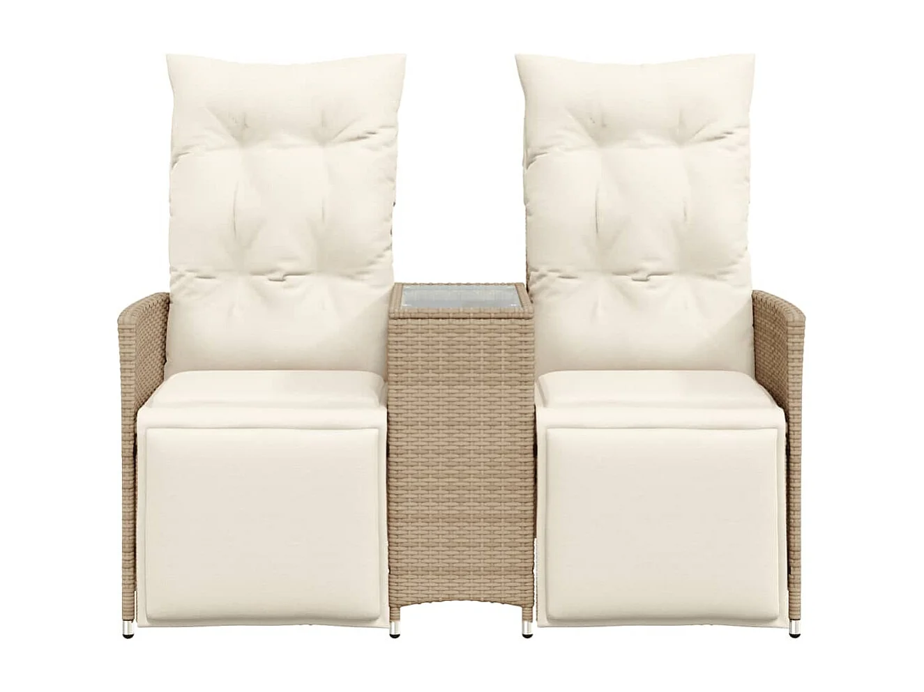 Canapé de jardin inclinable 2 places avec table beige rotin