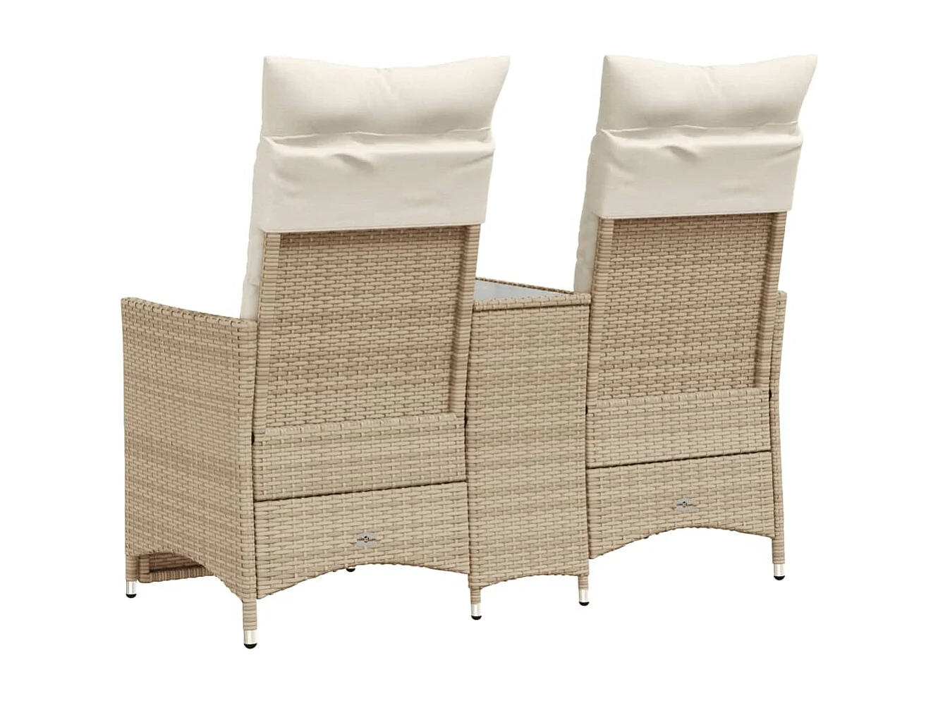 Canapé de jardin inclinable 2 places avec table beige rotin