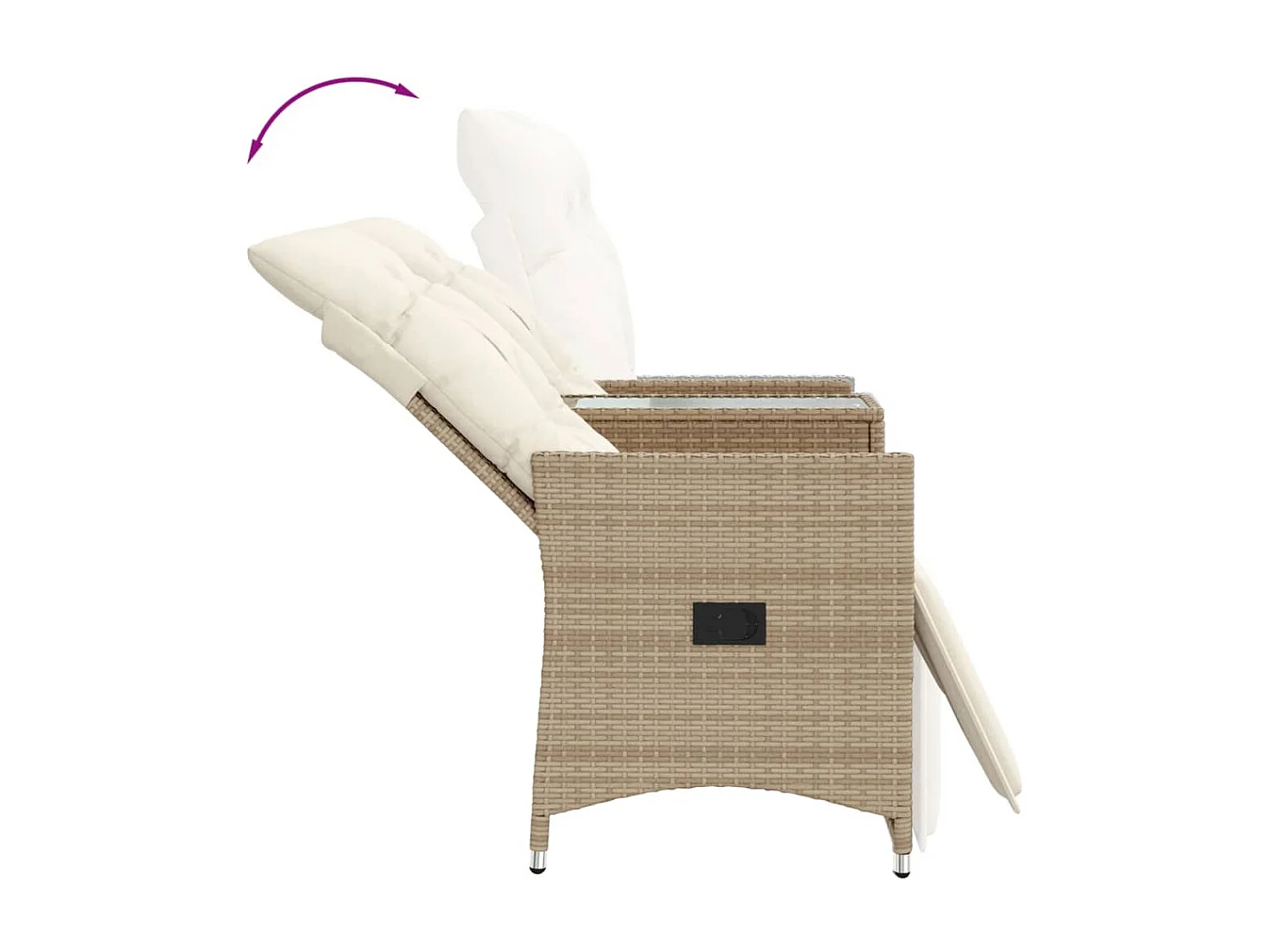 Canapé de jardin inclinable 2 places avec table beige rotin