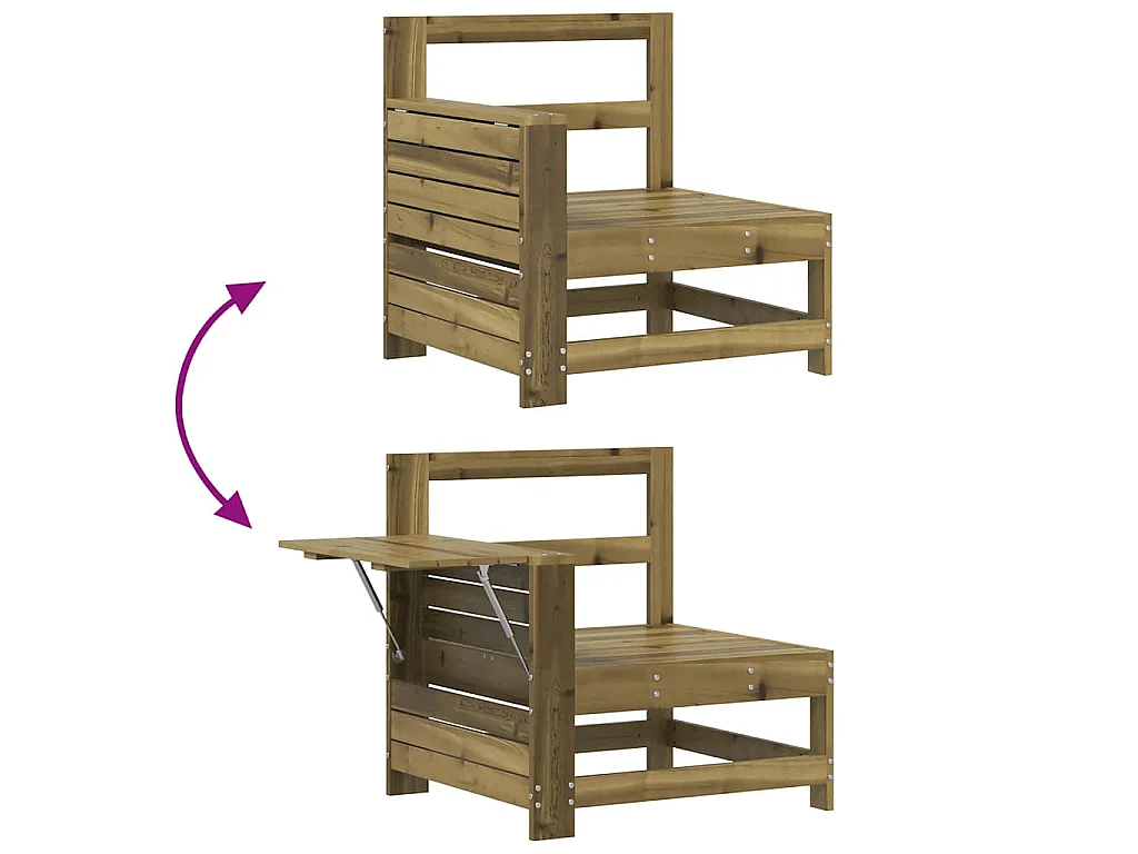 Gartensofa mit Armlehne und Beistelltisch Kiefernholz