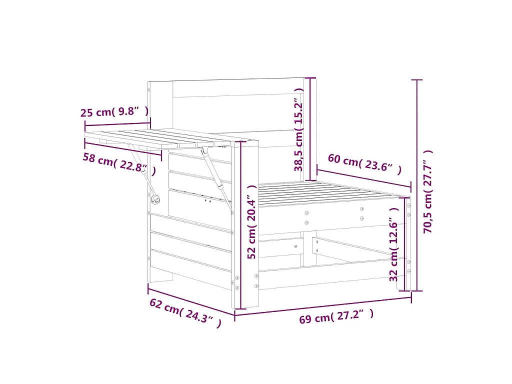 Gartensofa mit Armlehne und Beistelltisch Kiefernholz