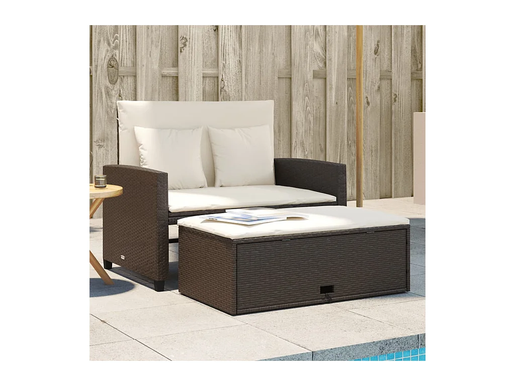 Gartensofa mit Kissen 2-Sitzer Braun Poly Rattan