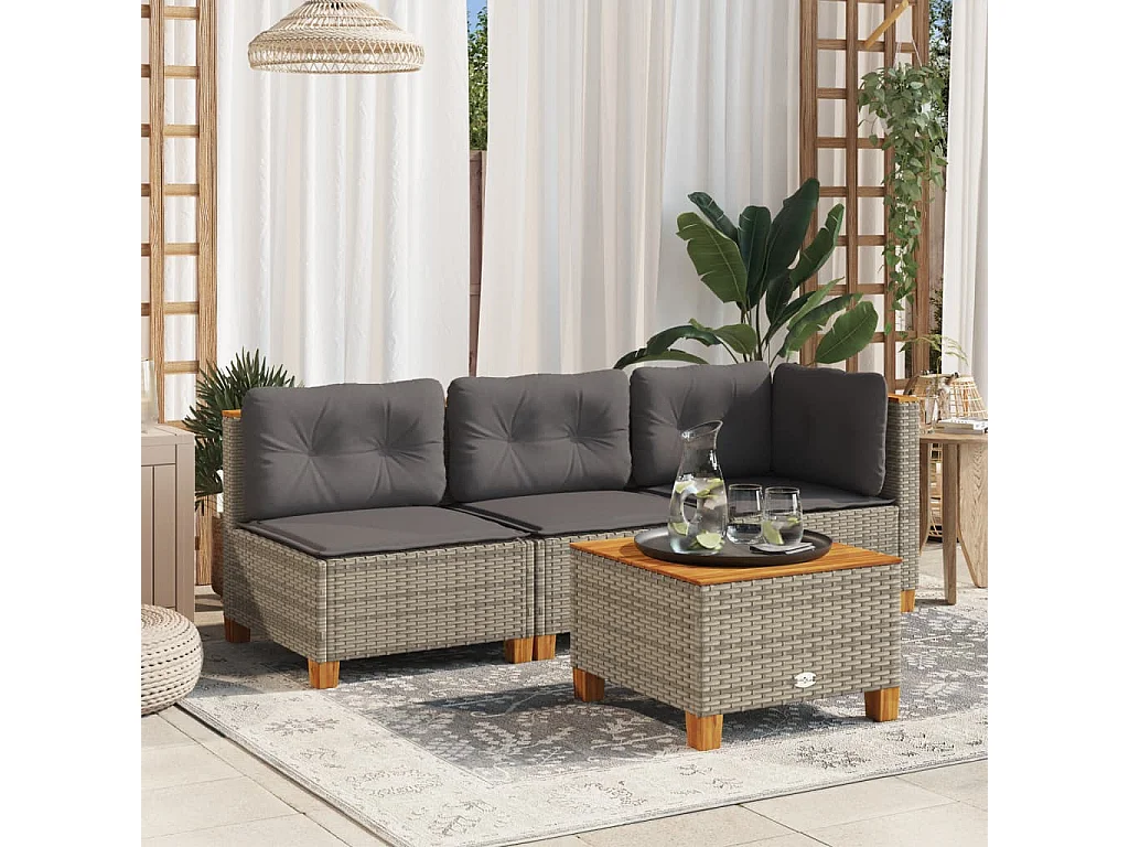 Tuinbank zonder armleuning met kussens poly rattan grijs
