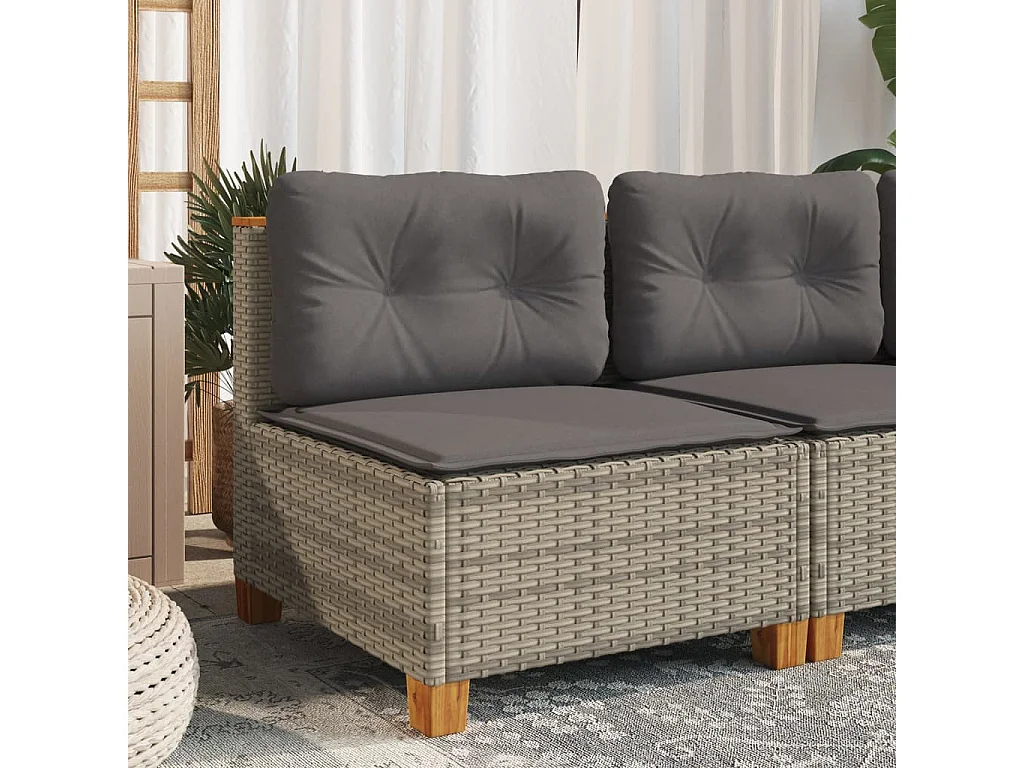 Canapé de jardin sans accoudoirs coussins gris résine tressée