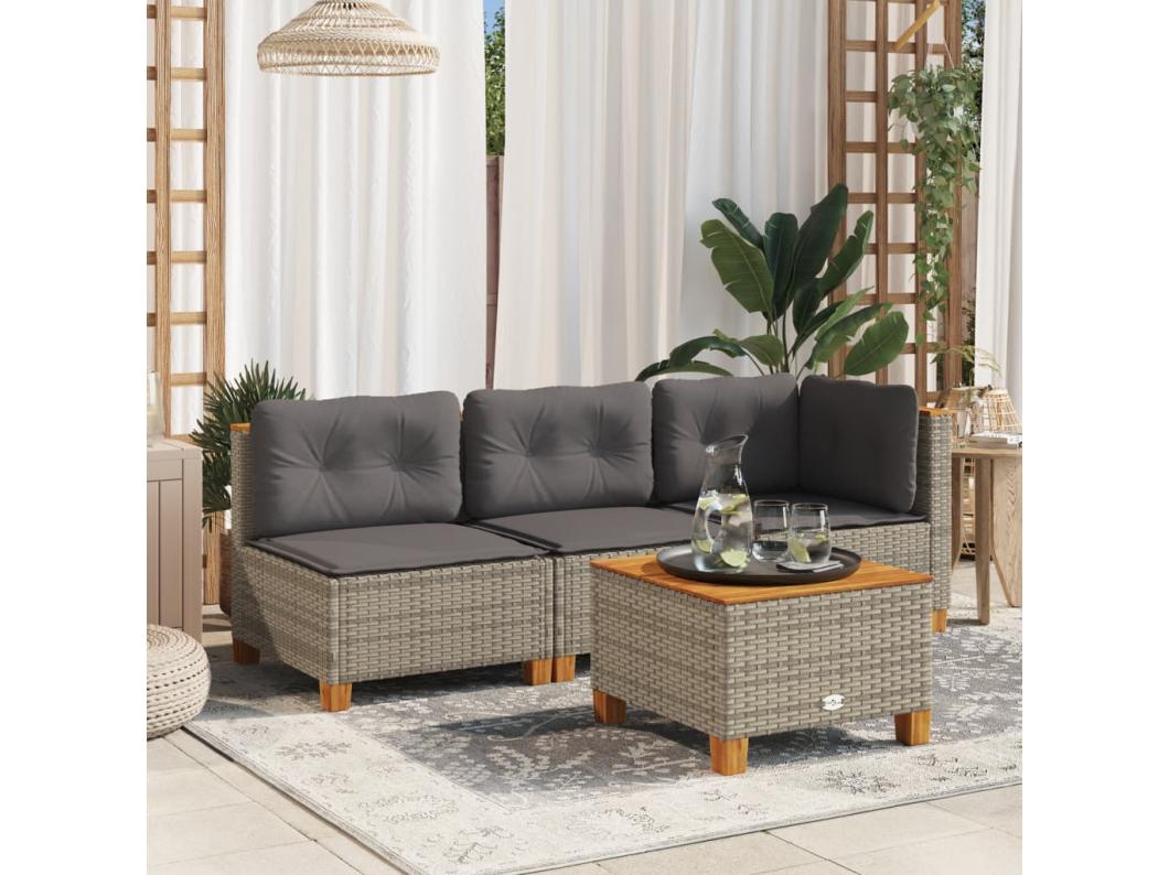 Canapé de jardin sans accoudoirs coussins gris résine tressée