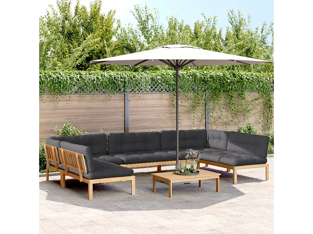 Salon palette de jardin avec coussins 6pcs bois d'acacia massif