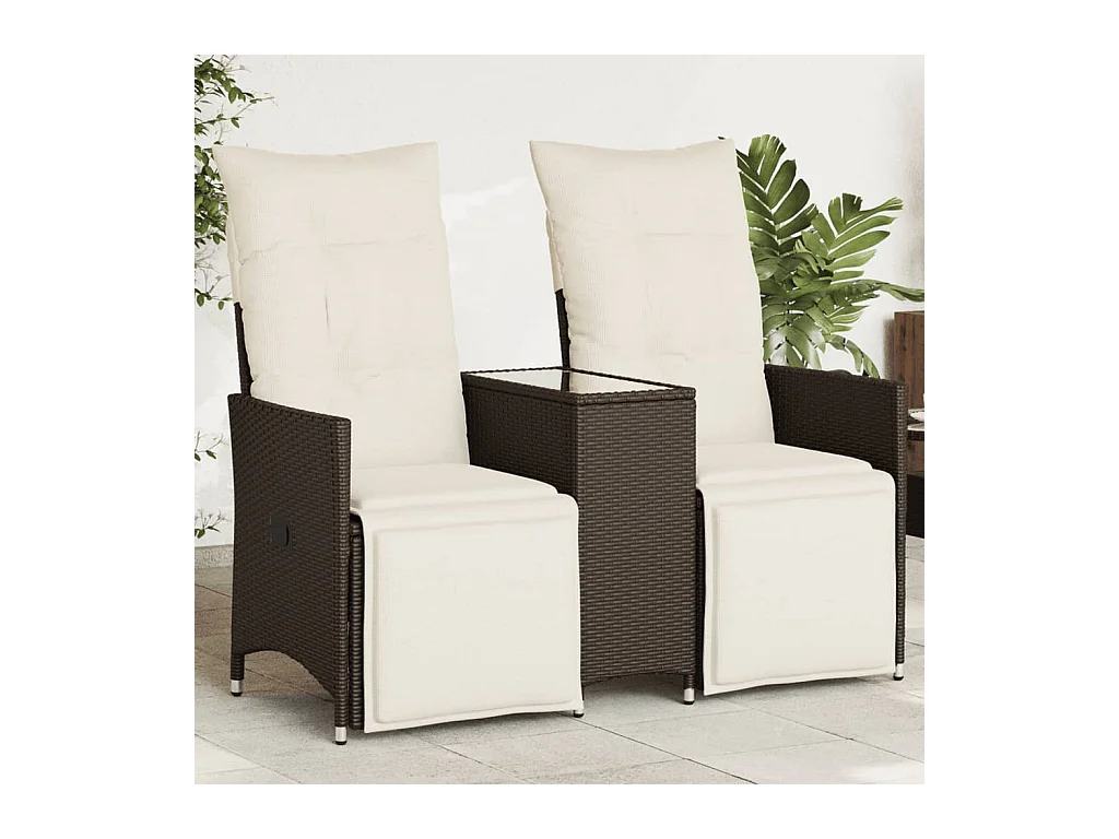 Gartensofa 2-Sitzer Verstellbar mit Tisch Braun Poly Rattan