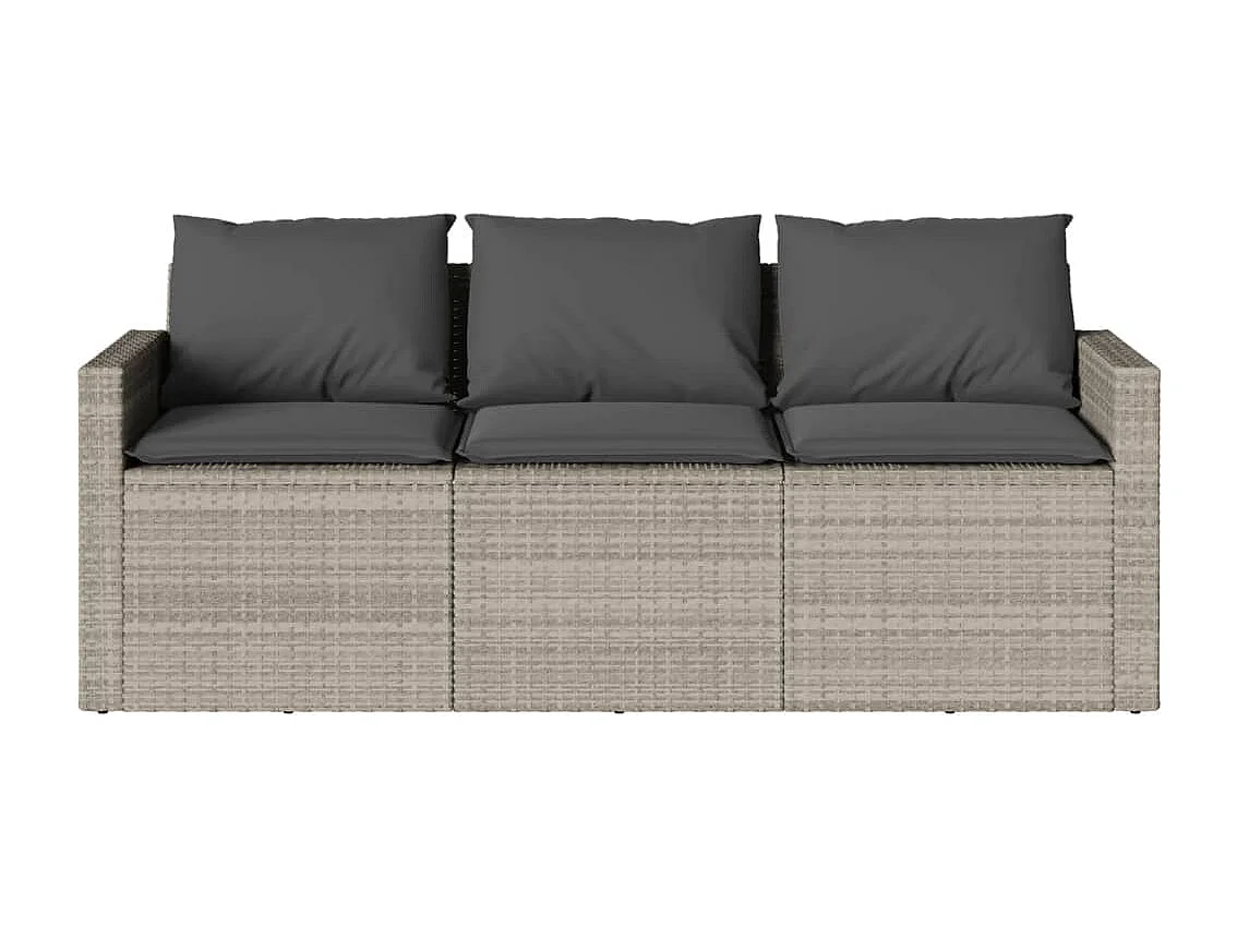 Sofá de jardín con cojines 3 plazas ratán sintético gris claro