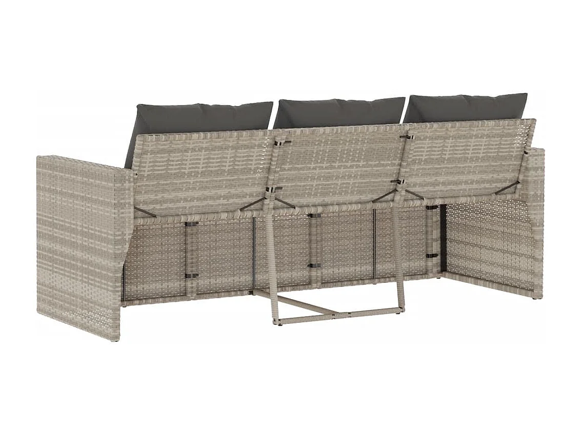 Sofá de jardín con cojines 3 plazas ratán sintético gris claro