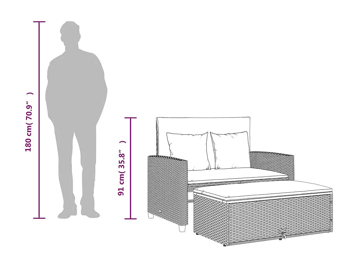 Canapé de jardin 2 places coussins beige résine tressée&acacia