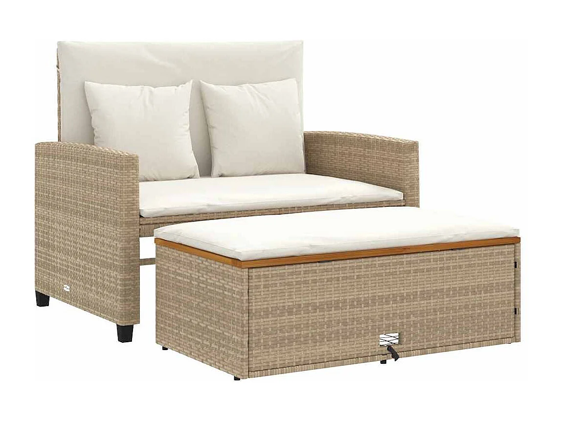 Divano Giardino con Cuscini 2 Posti Beige Polyrattan e Acacia