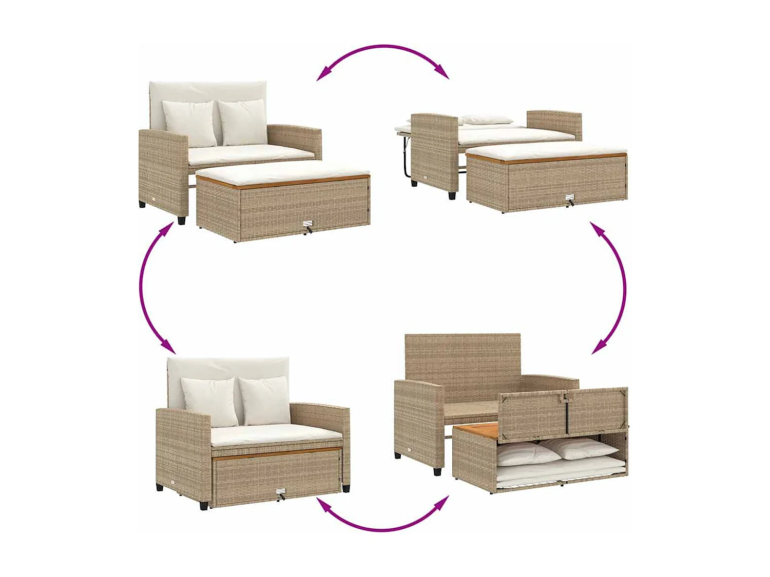 Divano Giardino con Cuscini 2 Posti Beige Polyrattan e Acacia