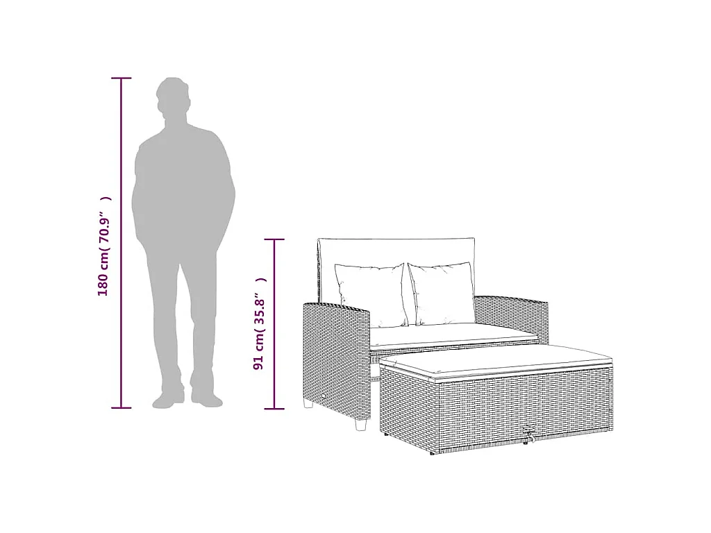 Divano Giardino con Cuscini 2 Posti Beige Polyrattan e Acacia