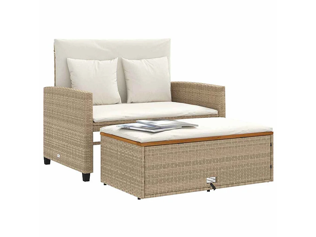 Divano Giardino con Cuscini 2 Posti Beige Polyrattan e Acacia