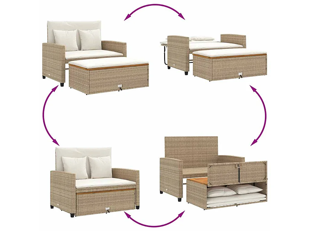 Divano Giardino con Cuscini 2 Posti Beige Polyrattan e Acacia