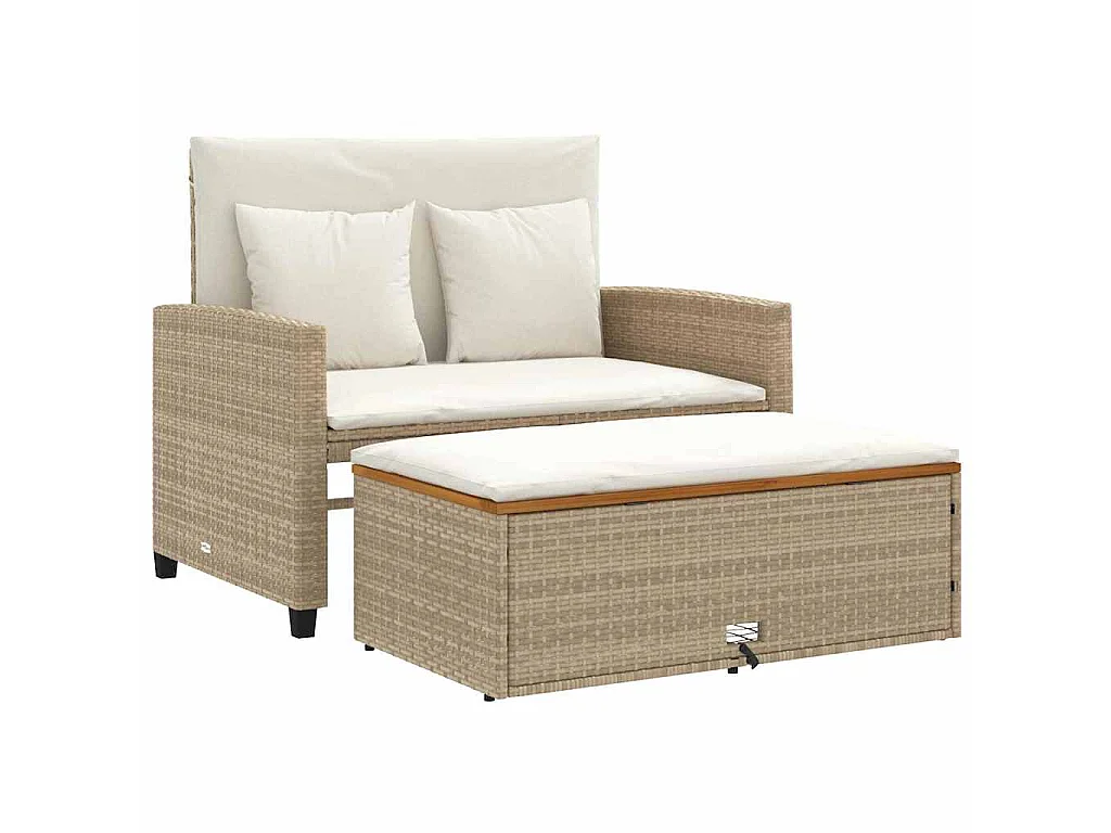 Canapé de jardin 2 places coussins beige résine tressée&acacia
