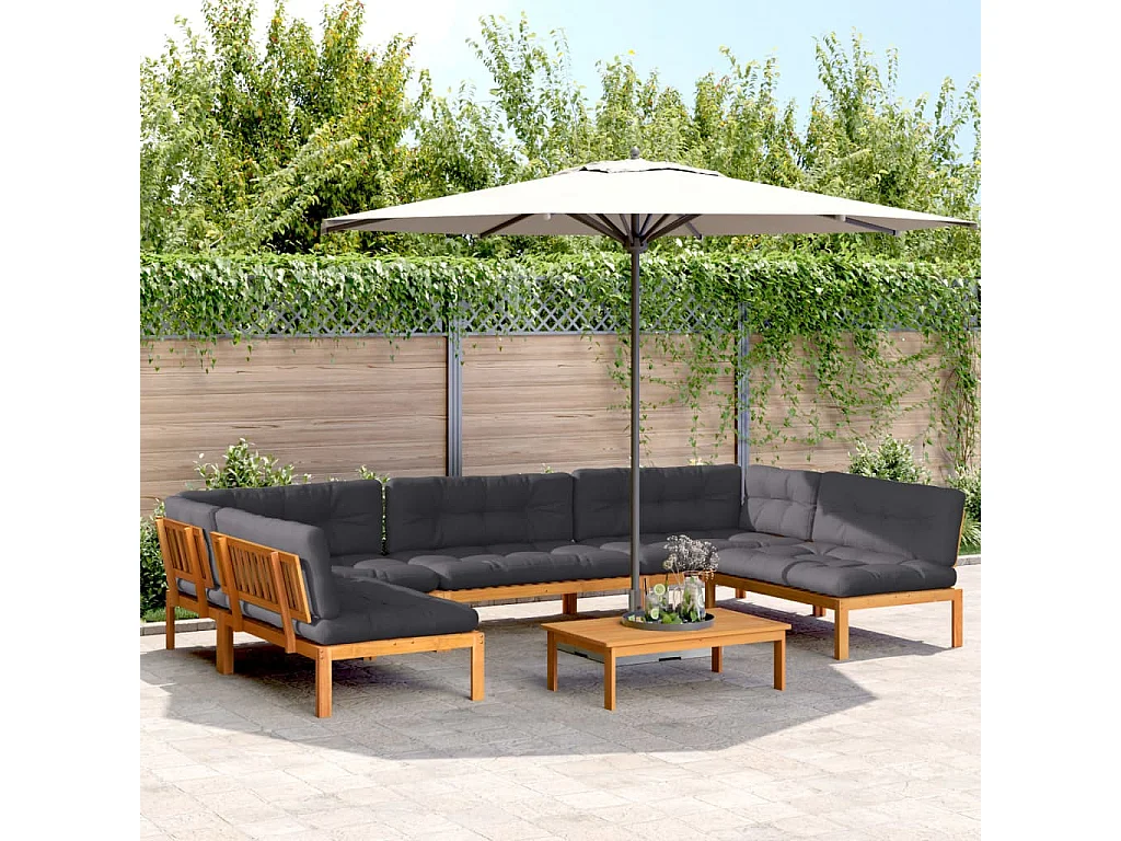 Set de sofás de palets de jardín y cojines 6 pzas madera acacia