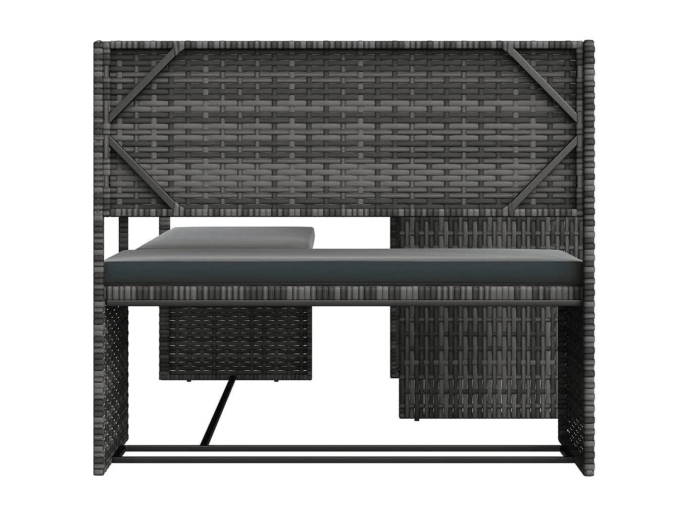 Divano da Giardino con Tavolo e Cuscini a L Grigio Polyrattan