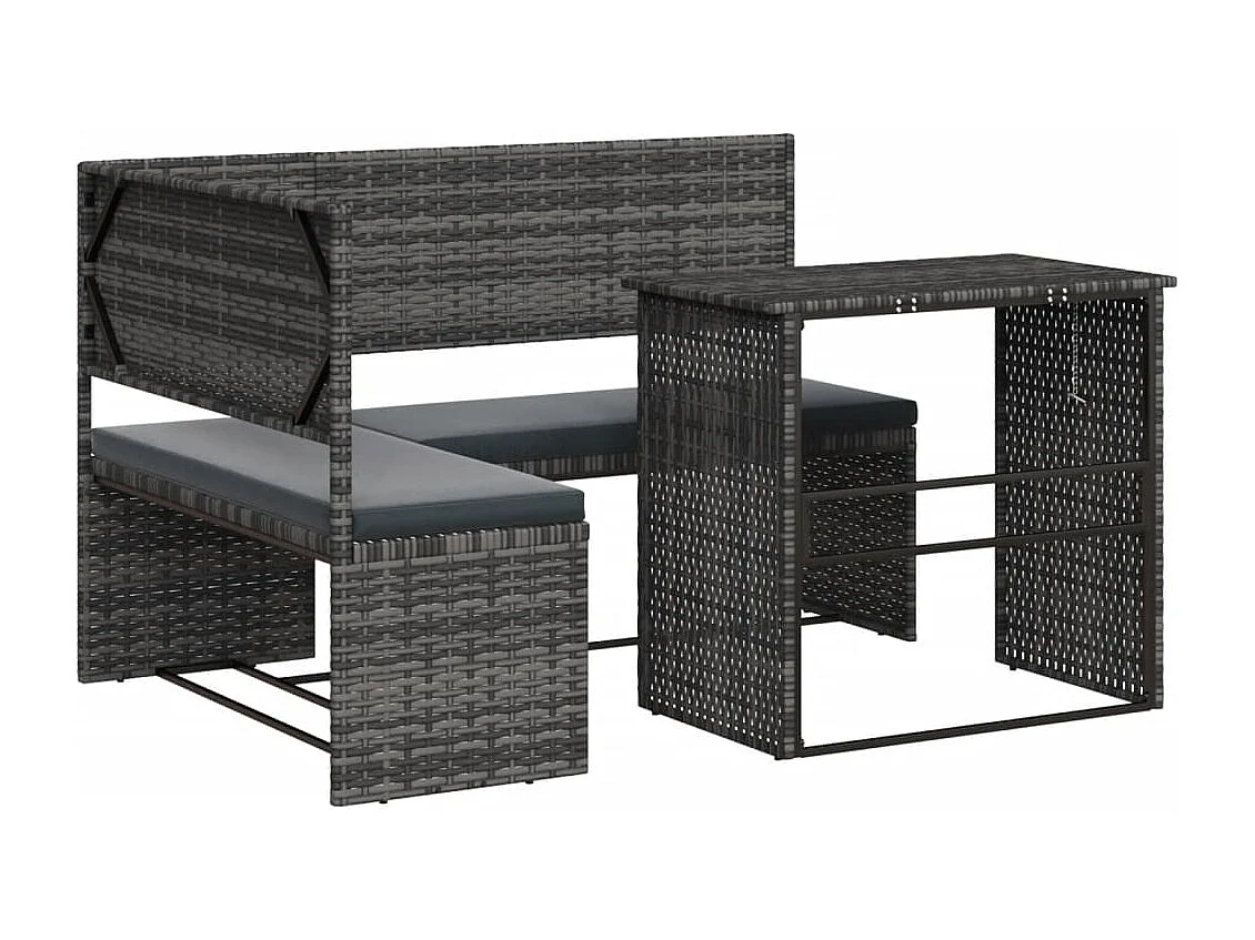Canapé de jardin avec table et coussins en forme de L gris