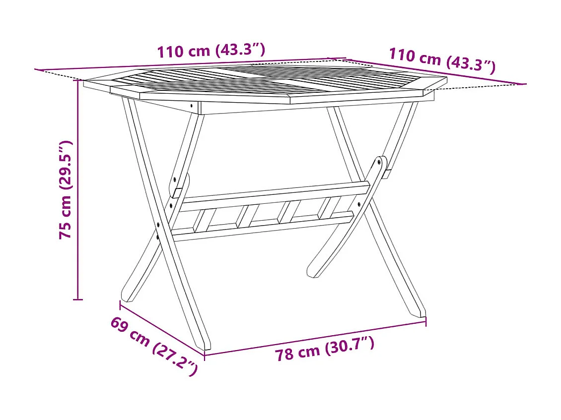 Mesa de jardín plegable madera maciza de acacia Ø110x75 cm