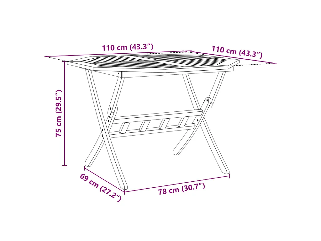 Gartentisch Klappbar Ø110x75 cm Massivholz Akazie