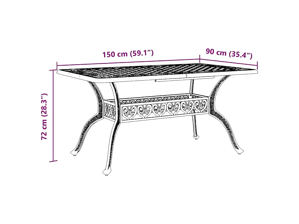 Table de jardin noir 150x90x72 cm aluminium coulé