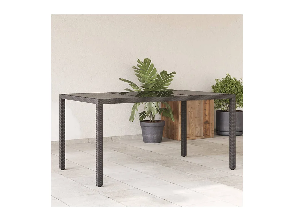 Table de jardin dessus en verre Noir 150x90x75cm Résine tressée