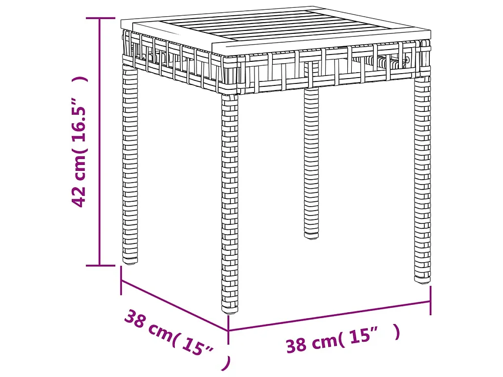 Table de jardin mélange beige 38x38x42 cm rotin et bois acacia