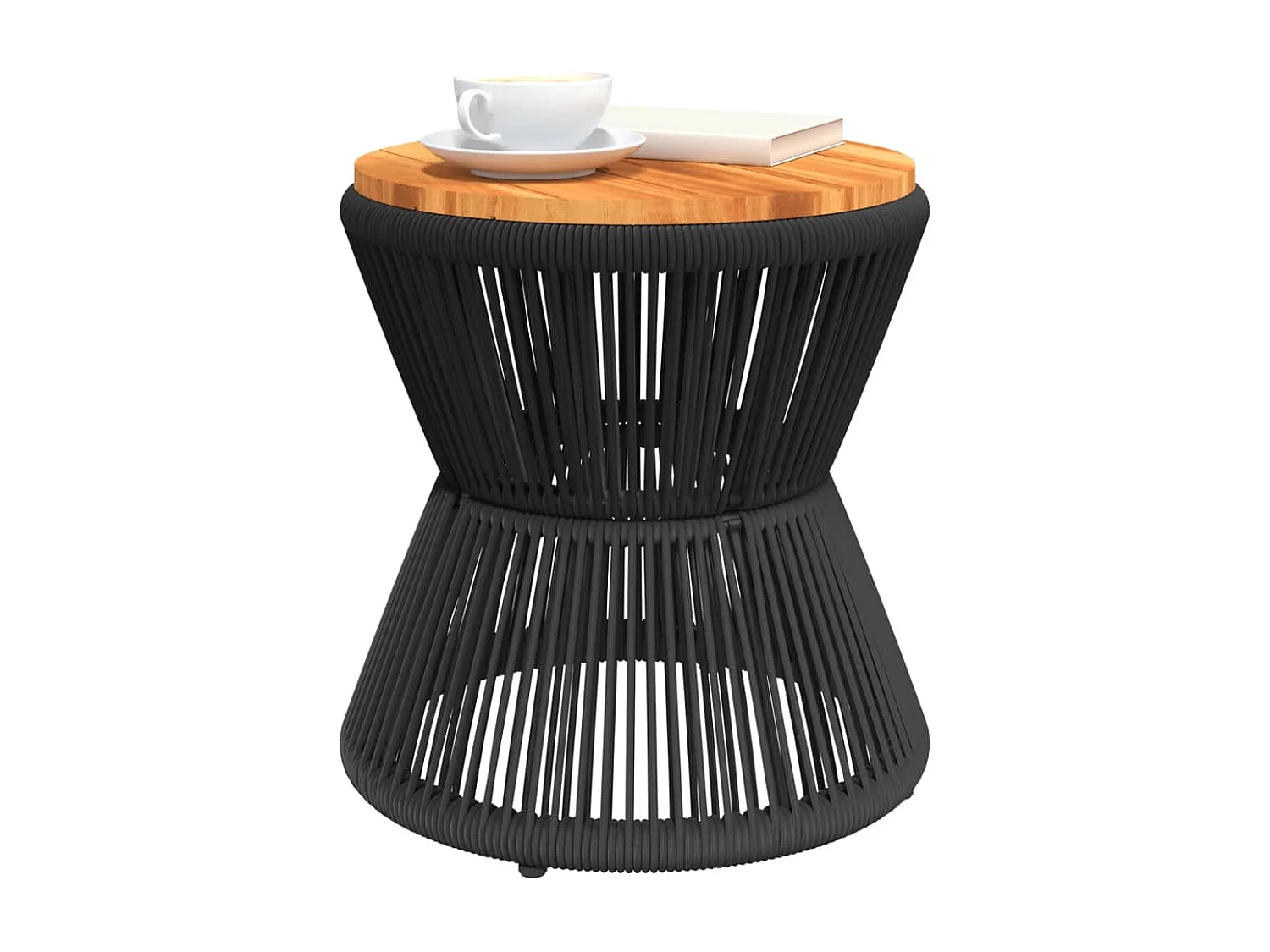 Couchtisch mit Drahtgestell Schwarz Ø 45x44 cm Akazienholz