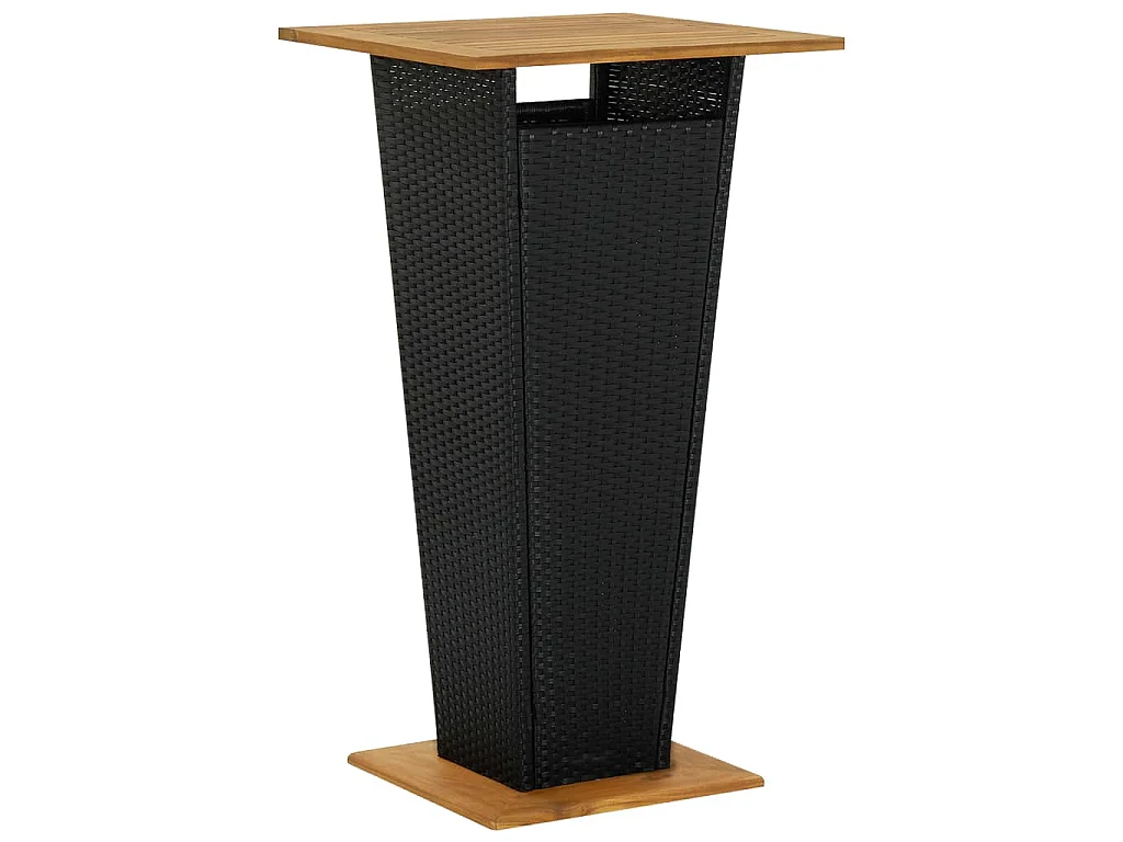 Tavolino da Tè Nero 60x60x110 cm Polyrattan e Massello Acacia
