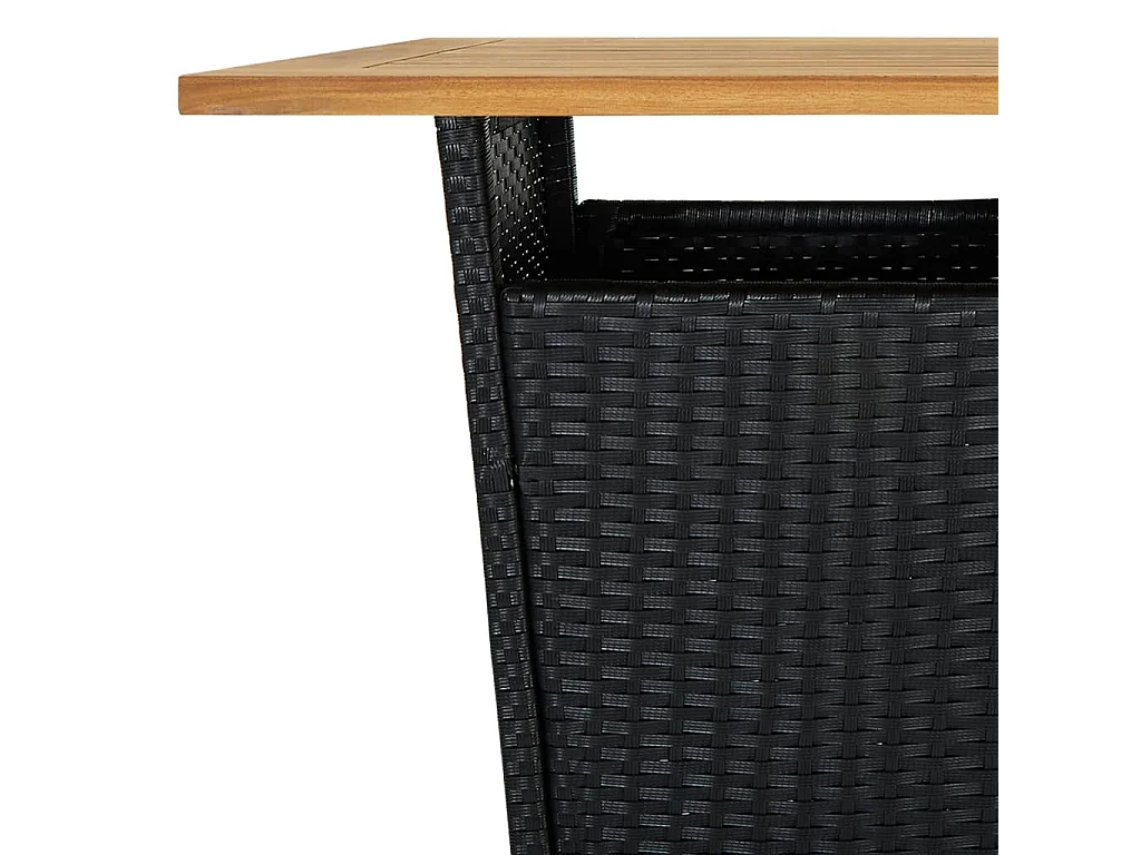 Tavolino da Tè Nero 60x60x110 cm Polyrattan e Massello Acacia