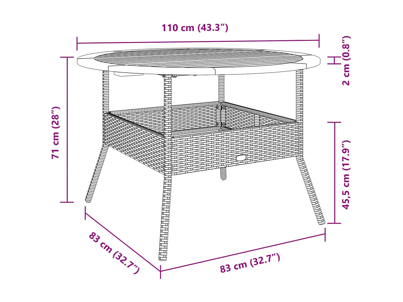 Table de jardin et dessus en bois d'acacia beige résine tressée