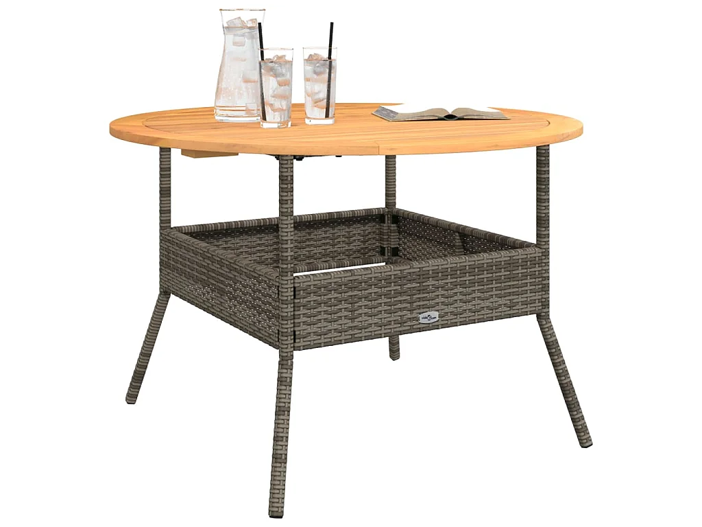 Gartentisch mit Holzplatte Grau Ø110x71 cm Poly Rattan
