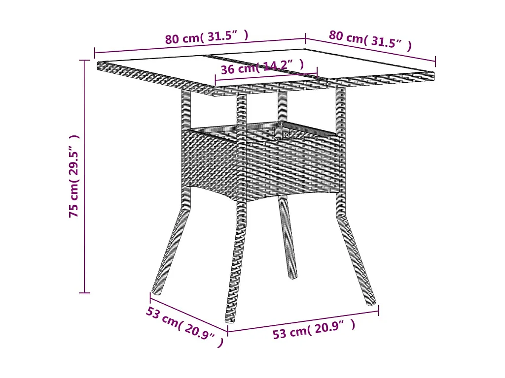 Stół ogrodowy z plecionej żywicy z jasnoszklanym blatem - Solidny i elegancki dla 2 osób