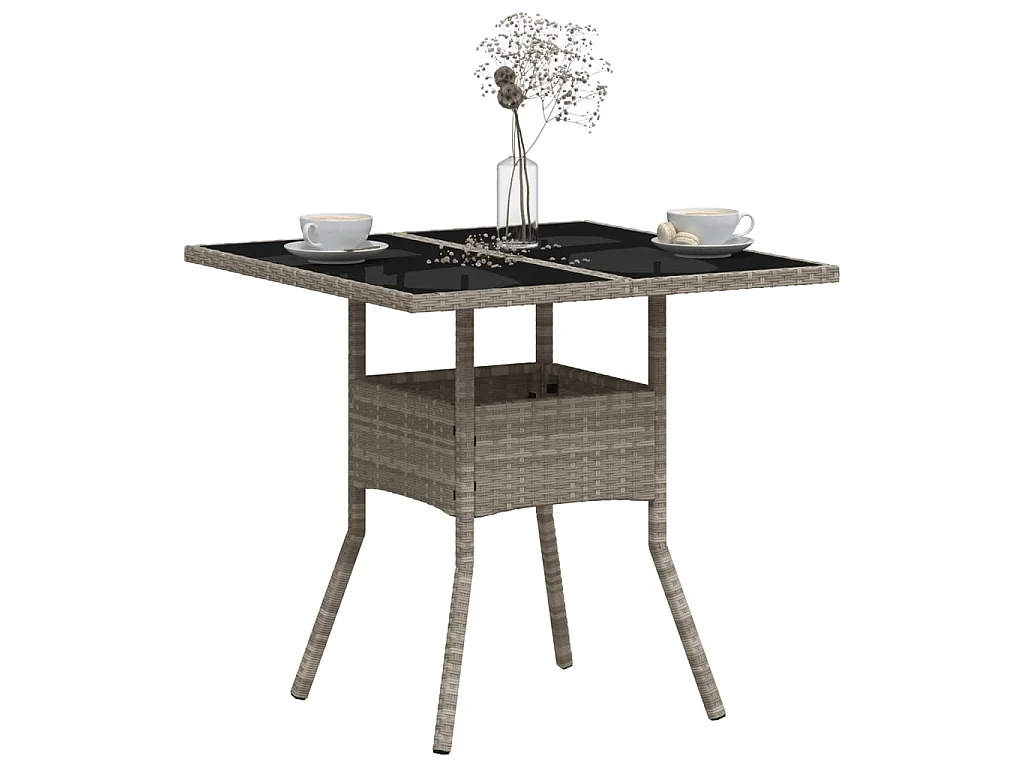 Stół ogrodowy z plecionej żywicy z jasnoszklanym blatem - Solidny i elegancki dla 2 osób