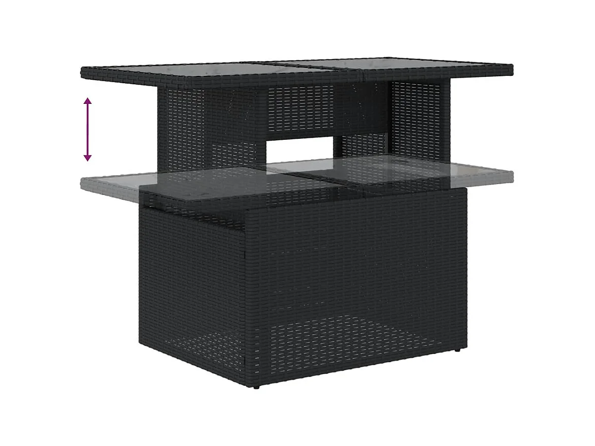 Table de jardin dessus en verre noir 100x55x73cm résine tressée