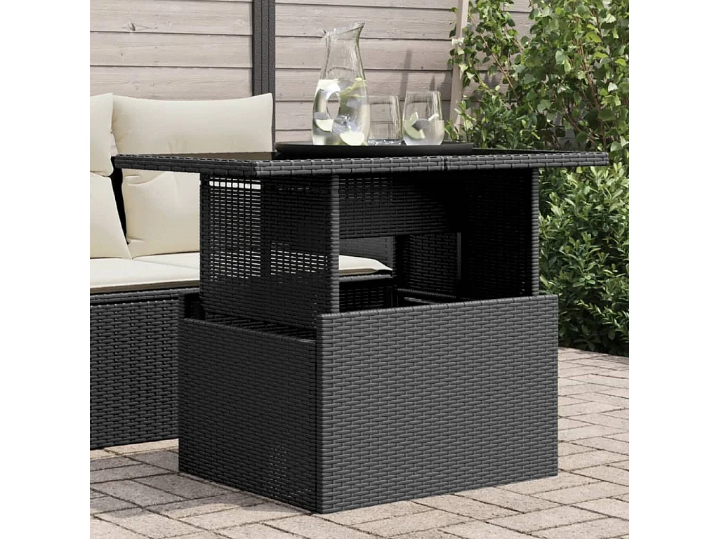 Table de jardin dessus en verre noir 100x55x73cm résine tressée