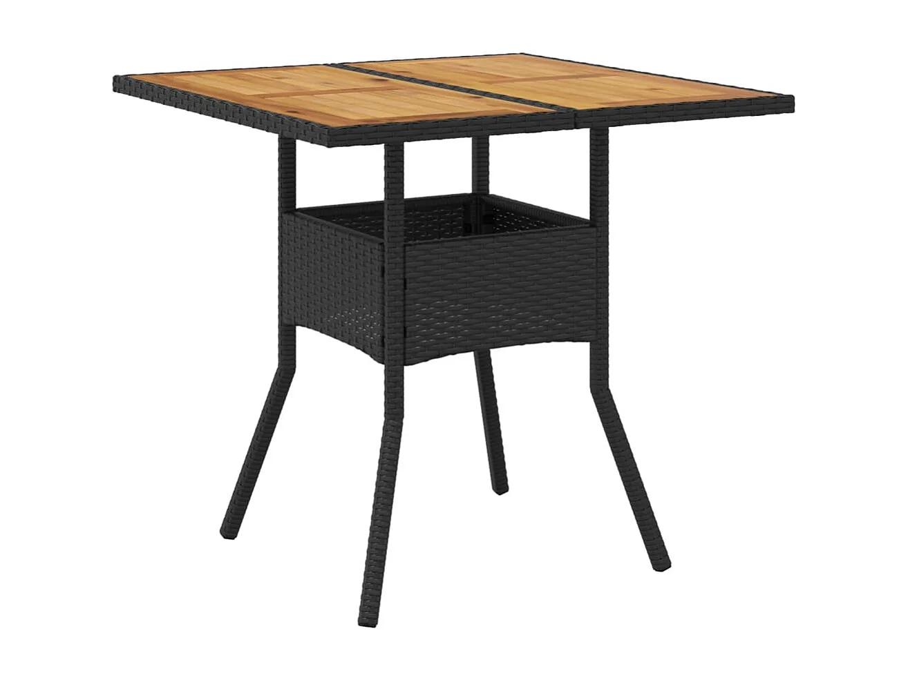 Tavolo Giardino Piano Legno Acacia Nero 80x80x75 cm Polyrattan