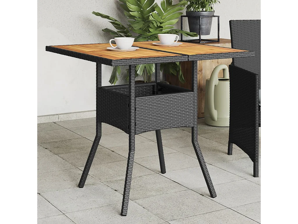 Tavolo Giardino Piano Legno Acacia Nero 80x80x75 cm Polyrattan