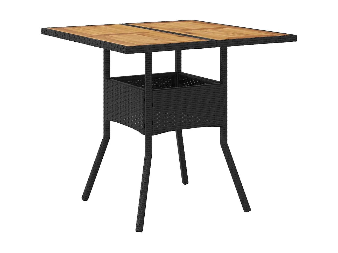 Tavolo Giardino Piano Legno Acacia Nero 80x80x75 cm Polyrattan