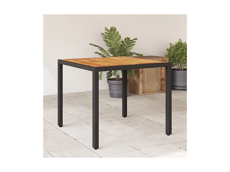 Tuintafel met acaciahouten blad 90x90x75 cm poly rattan zwart