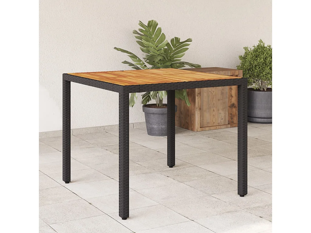 Table de jardin et dessus en bois d'acacia noir résine tressée