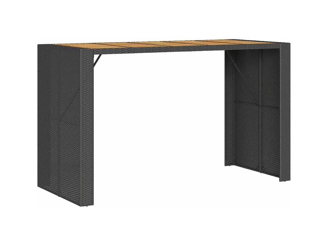 Mesa alta jardín superficie madera ratán PE negro 185x80x110 cm