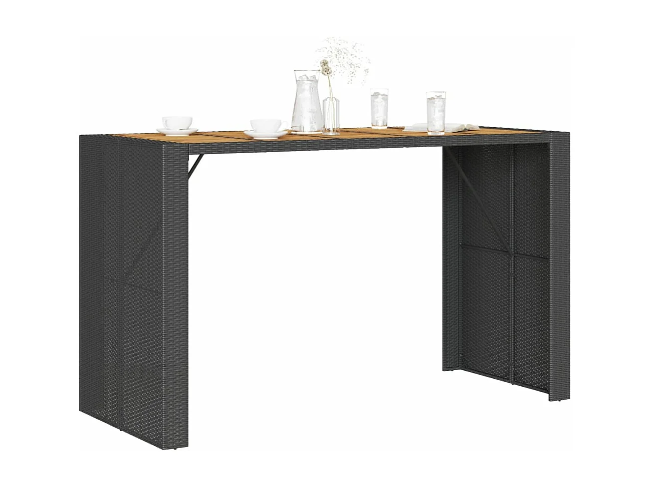 Garten-Bartisch mit Holzplatte Schwarz 185x80x110 cm Polyrattan
