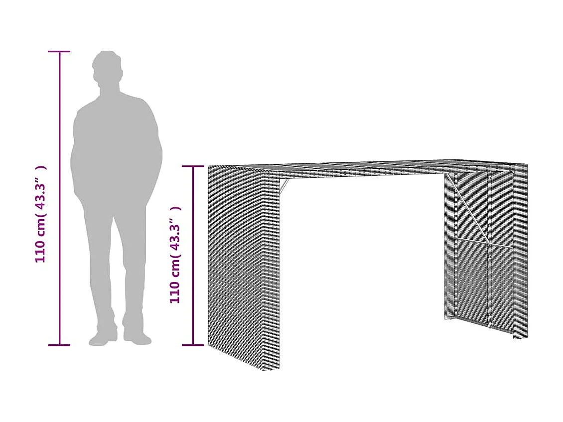 Garten-Bartisch mit Holzplatte Schwarz 185x80x110 cm Polyrattan