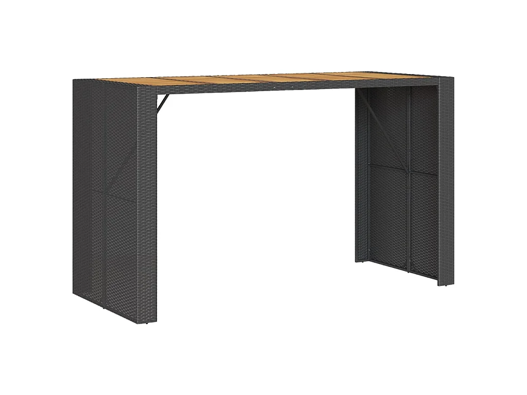 Garten-Bartisch mit Holzplatte Schwarz 185x80x110 cm Polyrattan
