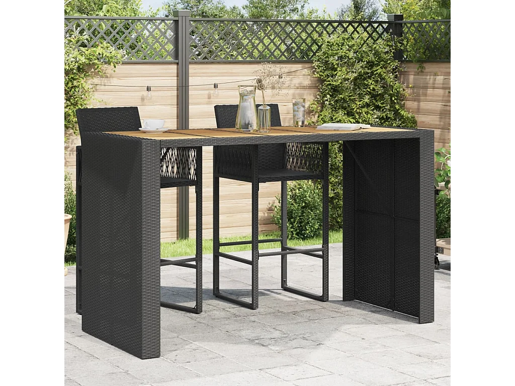 Garten-Bartisch mit Holzplatte Schwarz 185x80x110 cm Polyrattan